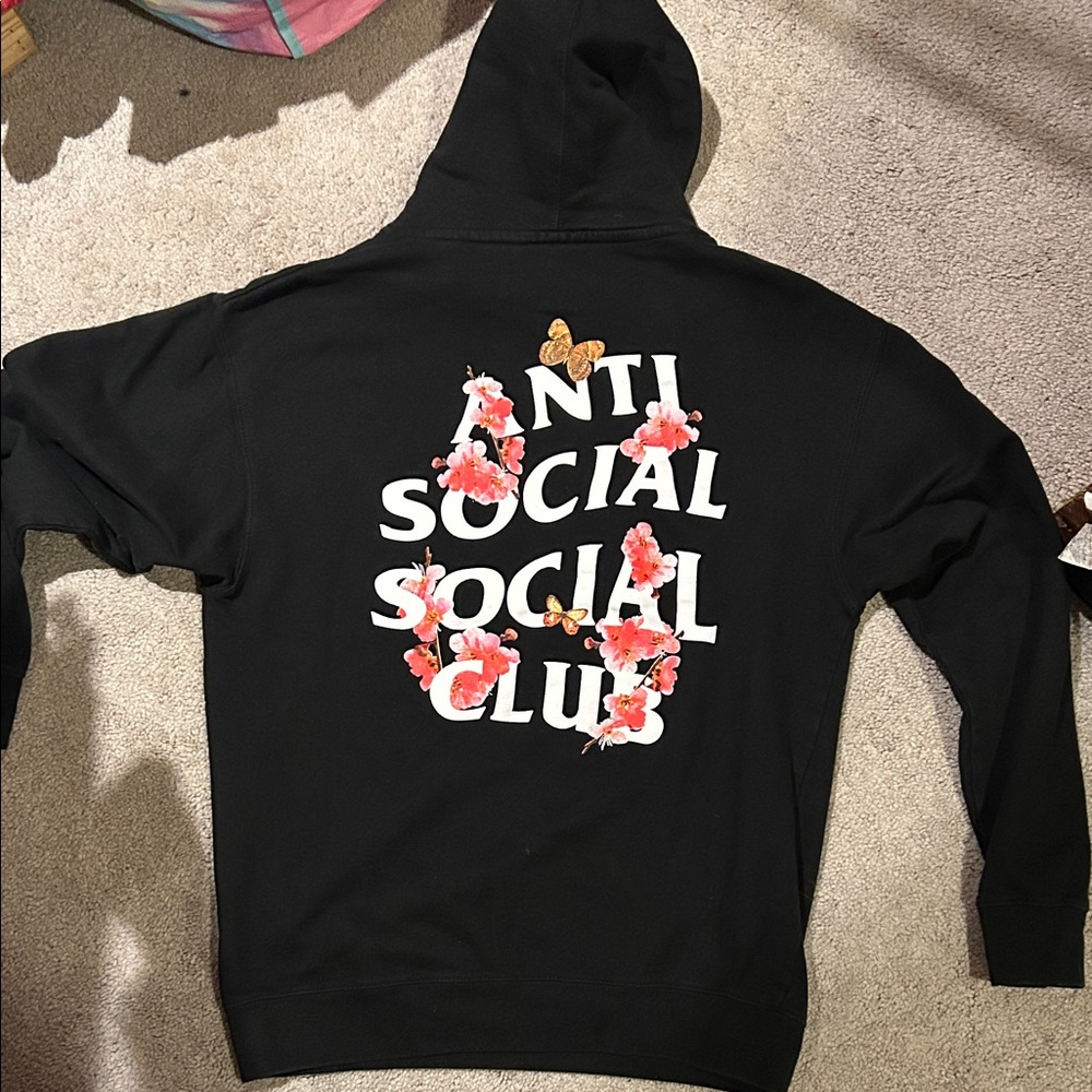 Anti Social Social Club Black Hoodie with Floral Accents